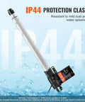 Linear actuator, 14-inch, 12V, silver aluminum rod, black motor, IP44 protection, mounting bracket