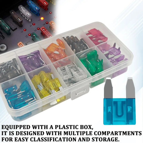 120Piece Mini Blade Fuse Kit With Puller Tool Color Coded Inserts All In One Auto Fuse Set transparent plastic box with compartments