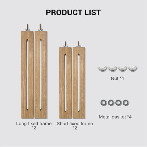 Adjustable Battery Welding Fixture for 18650 and 21700 Lithium Packs includes two long and short wooden frames, nuts, and metal gaskets.