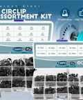 Workhorse All In One Heavy Duty Retaining Ring Kit 1300 Pcs Carbon Steel External Snap Rings assortment with labeled compartments.