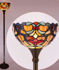Orange Tiffany Style Floor Lamp With Stained Glass Shade, 12 Inch Wide 71 Inch Tall Torchiere, Antique Bronze Base close-up image