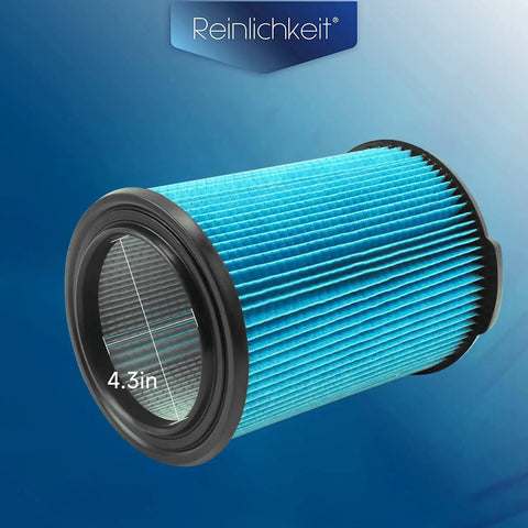3-Layer High-Efficiency Fine Dust Replacement Filter For Wet Dry Vacuums 5-20 Gallon, blue cylindrical filter with black edges