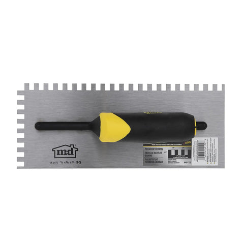 Beast Pro Grade Square Notch Trowel with 11-inch stainless blade and yellow rubber handle for flooring and walls