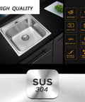 Stainless Steel Single Bowl Topmount Kitchen Sink 1515-6 in countertop with SUS 304 steel highlights and features icons