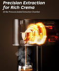 Espresso Machine For Nespresso Original Pods, One Touch Brew With Illuminated Brew Zone, 20 Bar Pump, crema extraction close-up