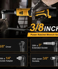 Pro Grade 3/8 Inch Cordless Electric Ratchet Wrench Kit With Variable Speed And 45 Ft Lbs Of Twist Power for various sockets and adapters.