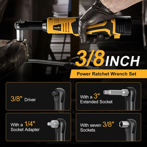Pro Grade 3/8 Inch Cordless Electric Ratchet Wrench Kit With Variable Speed And 45 Ft Lbs Of Twist Power for various sockets and adapters.