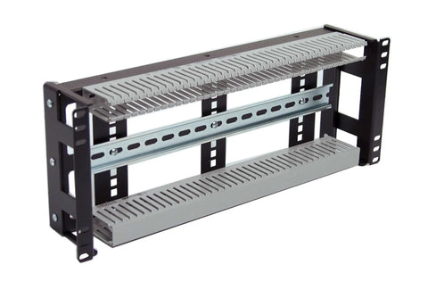4U Rackmount Low Profile DIN Rail Panel with 3.78 Inch Depth, heavy duty 14 gauge steel for standard 19 inch 2 or 4 post racks