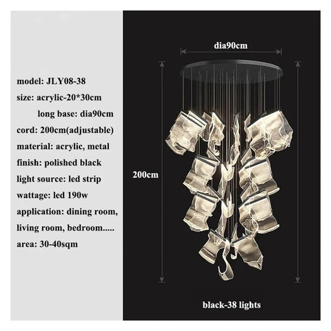 Sleek Modern Acrylic Led Chandelier Drops Fresh Warm Glow For Living And Dining Rooms With Hand Polished Metal Accents, 90cm diameter.