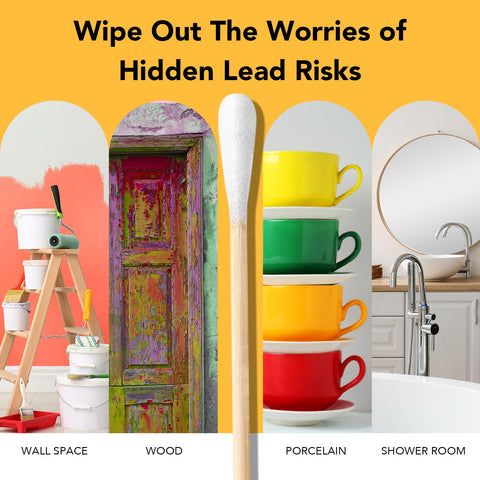 Lead Test Kit With Vinegar For Home Surfaces, 30 Rapid Swabs, testing painted walls, woodwork, colorful cups, and plumbing