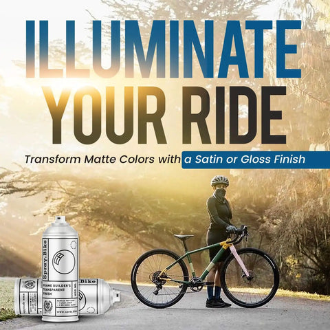 Woman with bike and Spray.Bike Frame Builder's Transparent Finish - Clear Coat Spray Paint, 2pk in natural light.