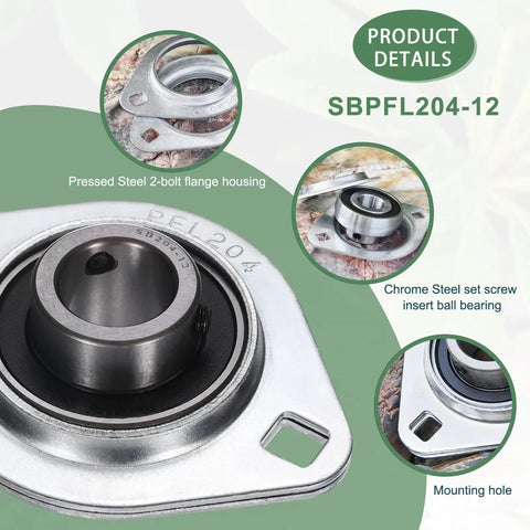 Pillow Block Bearing With Three Quarter Inch Bore, 304 Stainless Steel Housing, Set Screw Lock, Heavy Duty Flange