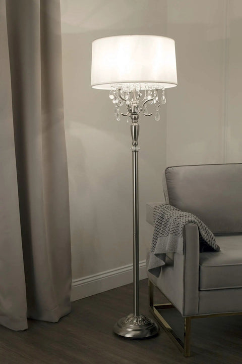 Crystal Silver Floor Lamp Dope 62 Inch Tall With 17 By 17 Inch Base UL Listed 40 Watt Max On Off Switch Modern Home Accent Lighting