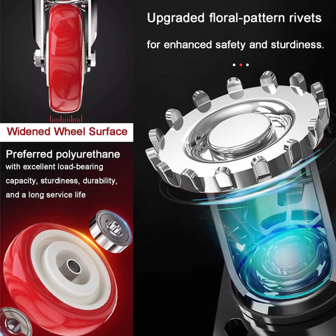 Close-up of Heavy Duty 3 Inch Casters Set Of Four With 2000 Pound Load Rating 360 Degree Swivel showing polyurethane wheel and rivets.