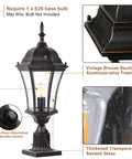 Outdoor Dusk To Dawn Post Light Lantern, 20 Inch High Bronze Lamp Post With Pier Mount, waterproof exterior, close-up detail