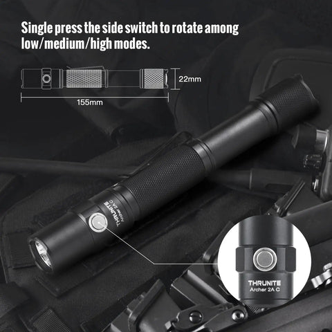 AA USB C Rechargeable Flashlight, 1018 Lumens Cool White Beam, dual switch close-up, diagram showing 167 Meter Throw, IPX8 Waterproof