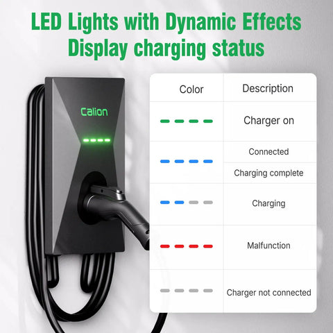 Level 2 EV Charger Wall Mount With 25 Foot Cable, 50 Amp 240 Volt Fast Charging For J1772 EVs, LED status lights
