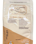 Back view of Gluten Free Pizza Flour 2.2 Lb Pro Grade All Natural Flour And Starch Blend packaging with Italian map illustration.