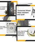 Close-up of heavy duty rubber caster wheels with air filled tires, showcasing thickened steel base and quiet rolling design.