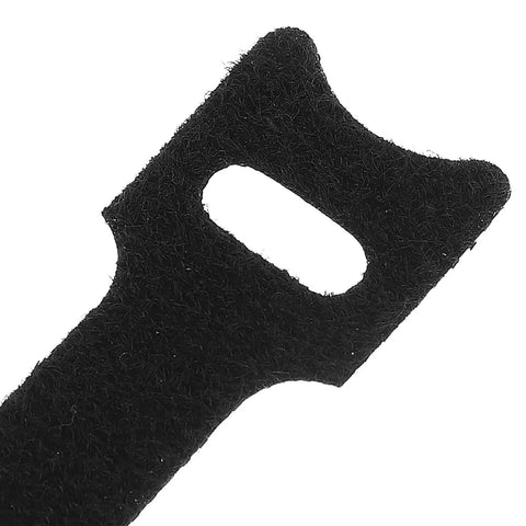 Close-up of a black cat head cable management strap, part of the 150 Piece Cat Head Cable Management Straps Heavy Duty Nylon Wire Ties.