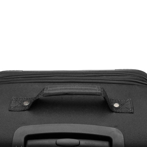 Top handle of Aviron Bay Expandable Softside Carry On Luggage With Spinner Wheels For 1 To 3 Day Trips Black 23 Inch Durable 600D Polyester