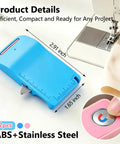 Pro Grade Magnetic Seam Guide For Sewing Machines With Built In Seam Ripper And Edge Guide 2 Pack showing blue guide next to sewing machine.