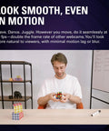 Man solving a Rubik's cube at a desk while showcasing the Smooth 4K Webcam With 60fps Streaming Speed And Sony Starvis Sensor.