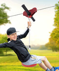 Child enjoying 160ft Zip Line Kit For Backyard Adventure For Adults With Removable Seat And Safe Belt in outdoor setting