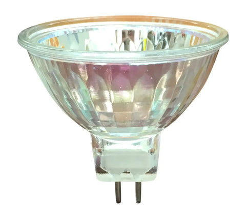 MR16 12V 20W Halogen Light Bulbs 6 Pack, High Lumens, Bi Pin GU5.3 Base, Glass Front Cover, detailed side view