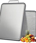 ANYZONE stainless steel cutting board, 17x11 in, front view, double-sided with deep juice grooves