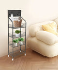 Heavy Duty 4 Tier Wire Shelving Storage Rack With Tough As Nails Metal Shelves And Raised Edge Baffles in a cozy living room.