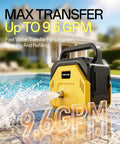 Heavy Duty Cordless Water Transfer Pump delivers high flow rate and smooth operation on standard twenty volt batteries, with 9.6 GPM.