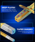 Orion Motor Tech 86pc tap and die set collage view with gold taps and dies for SAE/Metric threading