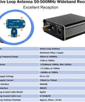 Active Loop Antenna 50-500MHz with amplifier, coaxial cables, and power supply details for superior reception setup.