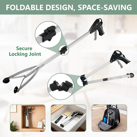 32 Inch Foldable Reacher Tool Set 2 Pack With Suction Cup Grips Heavy Duty Grabber For Seniors Indoor Outdoor Trash Picker Upper Back Friendly No Bending Needed Easy Reach For Hard To Reach Places