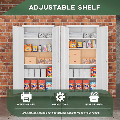 73 Inch Rolling Metal Storage Cabinet With Locking Doors And Adjustable Shelves Built Tough On Wheels For Home Garage Shop Or Workshop Rust Resistant White Finish Heavy Duty Steel With Large Capacity 32 Inch Wide 16 Inch Deep, open adjustable shelves