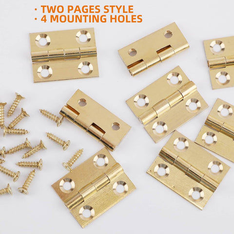 8 Pack Mini Brass Hinge Set For Tiny Boxes And Jewelry Chests 1 Inch Solid Brass Cabinet Drawer Butt Hinges with screws