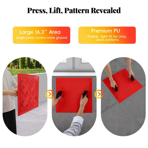 Big 16 By 16 Inch Concrete Stamp Mat With Realistic Woven Texture For Patios Driveways And Walkways Durable PU Material Non Slip Grip Stackable Design Covers More Area Per Press in use.