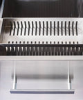Close-up of storage drawer with divider on Large 48 Inch Stainless Steel Outdoor Kitchen Island On Wheels With Ceramic Top