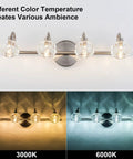 Modern 4 Light Bathroom Vanity Light Over Mirror With Crystal Glass Shade LED Wall Fixture in dual temperature settings.