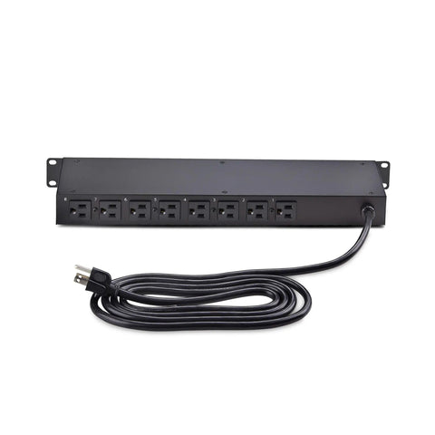 8-Outlet 1U Switched Rack Mount PDU With Individual On Off Outlets 125V 15A NEMA 5-15R 8-Foot Power Cord TAA Compliant Ideal For Server Rooms And Small Data Centers front view