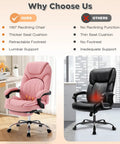 Comparison of Comfy Reclining Office Chair With Footrest For Women, Pink ergonomic chair, vs black chair without features