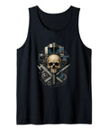 Classic Black Tank Top For Machinist CNC Tools Vise Gauge Square Set Edge Tech Gifts with skull graphic design.