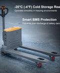 ApolloLift Heavy Duty Electric Pallet Jack 4400 Lb Capacity With 48 X 27 Forks designed for cold storage, featuring smart battery protection.