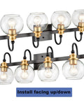 Globe Glass Shade 4 Light Wall Sconce For Bathroom Vanity Over Mirror In Matte Black With Brushed Gold Accents Gooseneck Design