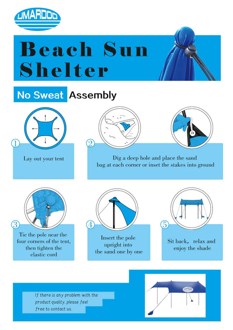 Family Friendly Beach Tent Canopy Sun Shade 10x10 Ft Portable Wind Resistant Shelter setup guide illustration