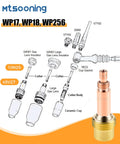 Diagram of Pro Grade Tig Welding Consumables Kit With Gas Lens Collet Bodies And Copper Collet Tips for WP 17 18 26 Series Torches