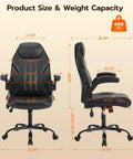 Dimensions of Ergonomic Office Desk Chair With Padded Flip Up Arms Adjustable Lumbar Support PU Leather Executive Chair