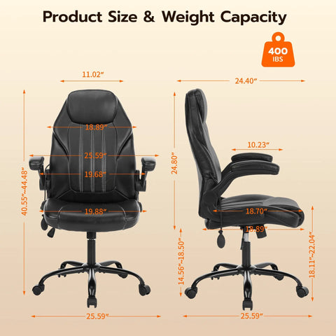 Dimensions of Ergonomic Office Desk Chair With Padded Flip Up Arms Adjustable Lumbar Support PU Leather Executive Chair