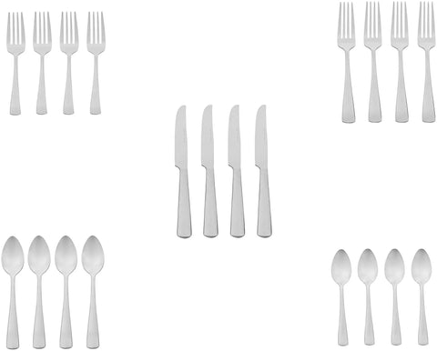Hella Sturdy 20 Piece Stainless Steel Flatware Set With Crisp Square Edges And Mirror Silver Finish Serves Four Guests Cuts Cleaning Hassles Dishwasher Approved Heavy Weight Cutlery That Adds A Cool Factor To Holiday Feasts And Weekday Suppers